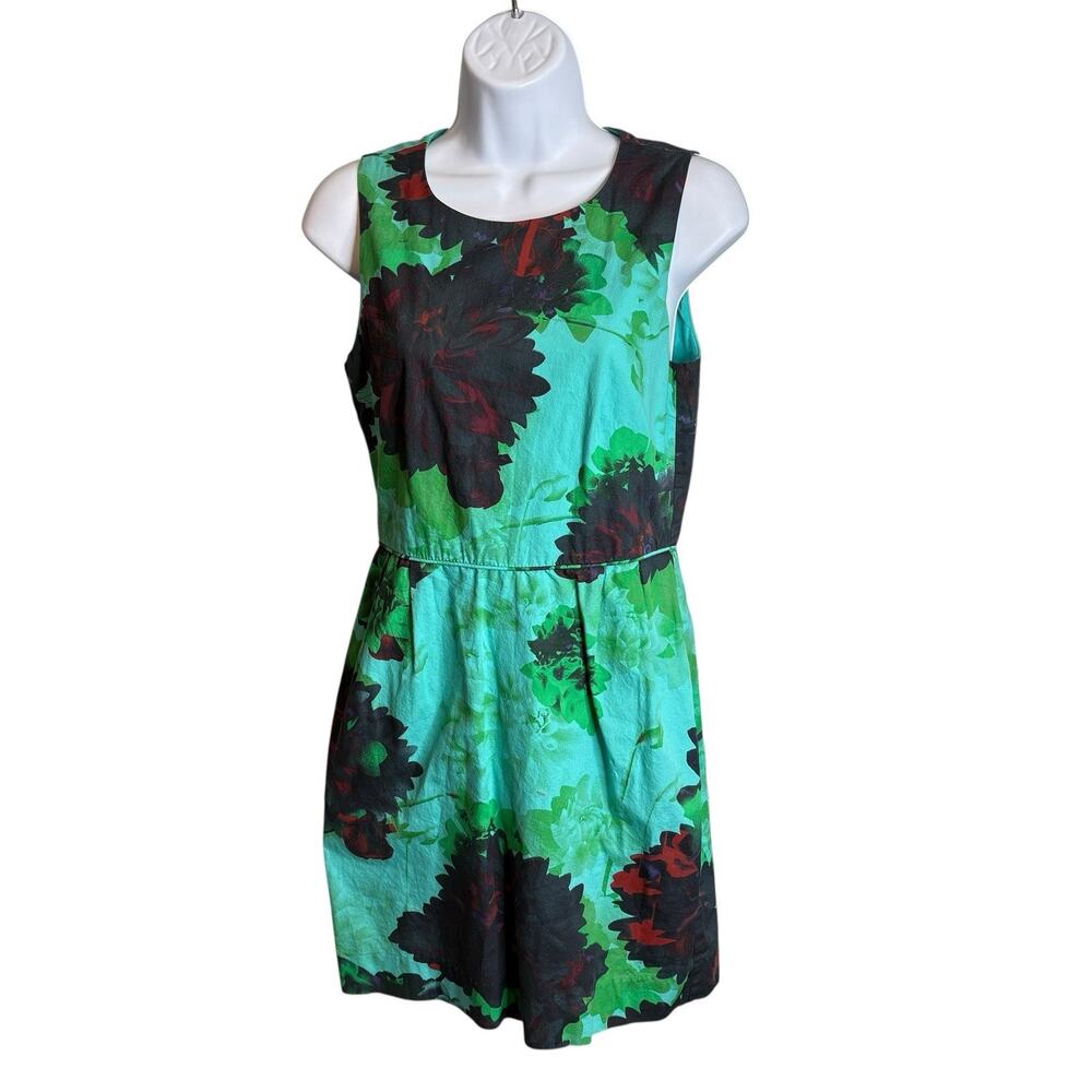 J Crew Women's Teal Floral Sleeveless Sheath Dress Size 4 Tropical Preppy Resort